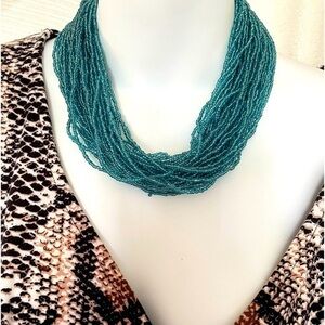 Beaded turquoise color multi layered necklace